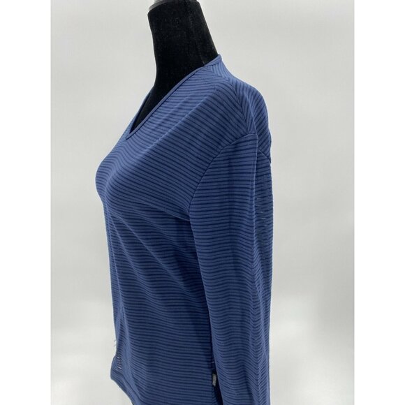 Versace Jeans Navy Blue Stripes Long Sleeve Fitted Sheer Mesh Blouse Top Sz L - Picture 4 of 12